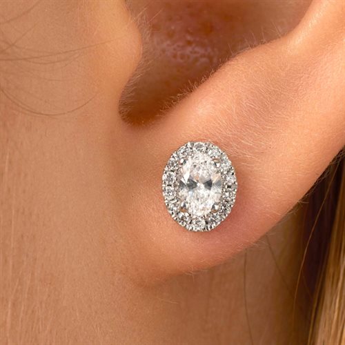 Boucle d'oreille halo, diamant synthétique taille ovale