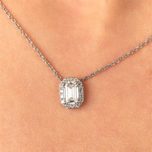 Pendentif halo, diamant synthétique taille émeraude